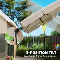 Outsunny Parasol 183 x 122 cm, waterafstotend balkonparasol met 3-voudige kanteling, met 8 ribben, beige(m-5)