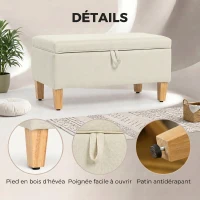 HOMCOM Banc de rangement, bout de lit, repose-pieds rembourré en lin avec pieds en bois de caoutchouc, 71x37x36cm, beige(m-6)