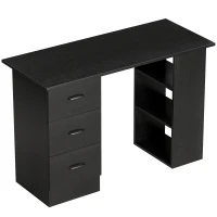 HOMCOM Computer Desk, Writing Table, PC Workstation with 3 Storage Shelves and Drawers, Handle, for Home Office, Black(m-1)