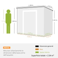 Outsunny Casetta da Giardino in Resina con Pavimento, 2 Porte con Blocco, Finestra, 2.4 x 1.3 m, Grigio(m-4)