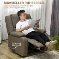 HOMCOM Relaxsessel, Liegefunktion und Fußstütze, verstellbar, bis 150 kg, Stahlrahmen, 90 x 96 x 98 cm, Braun(m-4)