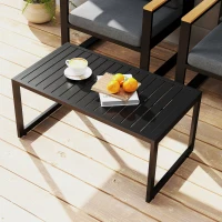 Outsunny Bijzettafel met latten-ontwerp balkontafel van aluminium weerbestendig 90 x 50 x 42 cm Zwart(m-2)