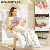 HOMCOM Loungefauteuil van berkenhout, gestoffeerde fauteuil, verstelbare voetensteun, Wit(m-4)