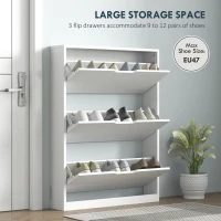 HOMCOM Pantofar Slim cu 3 Sertare Rabatabile cu Decupaj Inferior, din Lemn, 80x17x108 cm, Alb(m-4)