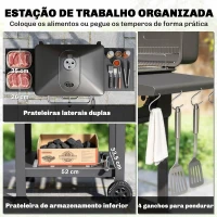 Outsunny Grelhador de Carvão com Bandeja e Ventilação Ajustável Prateleiras Laterais Rodas Termómetro Tampa e Porta(m-7)