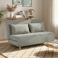 HOMCOM Divano Letto Matrimoniale con Schienale Regolabile e 2 Cuscini, in Tessuto Effetto Lino Grigio(m-7)
