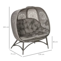 Outsunny tuinstoel 2 zits, rieten stoel met opvouwbare mand, kussens, staal(m-3)