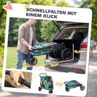 PawHut Hondenwagen Opvouwbaar Hondenbuggy tot 20kg met Kussen, Netramen, Achterzak, 92 x 63 x 95 cm Donkergroen(m-4)