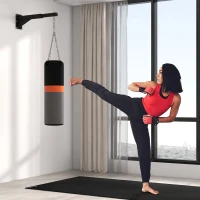 SPORTNOW Suporte para Saco de Boxe de Parede com Distância Ajustável de 45-65 cm Gancho Giratório de 360° e Correntes Preto(m-10)