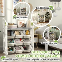 AIYAPLAY Kinderkast, 4-laags Speelgoedkast met 9 Uitneembare Bakken, Plank, Haken, Opbergkast voor Kinderkamer, Speelkamer, 77 x 42 x 94 cm, Crèmewit(m-7)
