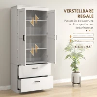 HOMCOM Freistehender Küchenschrank mit verstellbaren Regalen und zwei breiten Schubladen für Wohnzimmer, Küche, Weiß(m-6)