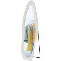 HOMCOM Volledige Lichaamsspiegel, 160 x 50 cm Golvende Staande Spiegel met Fluwelen Rand, Grote Wandspiegel, Passpiegel voor Woonkamer, Slaapkamer, Garderobe, Hal, Wit(m-10)