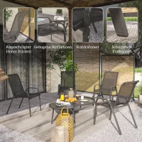 Outsunny Tuinstoel 4-delig stapelbaar - Stalen Tuinstoelen met Armleuningen en Rugleuning, tot 120 kg, Zwart(m-6)
