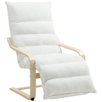 HOMCOM Loungefauteuil van berkenhout, gestoffeerde fauteuil, verstelbare voetensteun, Wit