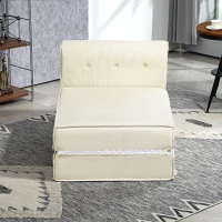 HOMCOM 2-in-1 Bodemsofa – Opvouwbare Slaapbank met Kordstructuur, Comfortabel Gestoffeerd, Draagvermogen tot 240 kg – Voor Woonkamer & Slaapkamer – Crèmewit(m-7)