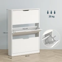 HOMCOM Pantofar Slim cu 3 Sertare Rabatabile cu Decupaj Inferior, din Lemn, 80x17x108 cm, Alb(m-3)