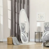 HOMCOM Volledige Lichaamsspiegel, 160 x 50 cm Golvende Staande Spiegel met Fluwelen Rand, Grote Wandspiegel, Passpiegel voor Woonkamer, Slaapkamer, Garderobe, Hal, Wit(m-2)