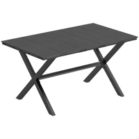 Outsunny Mesa de Comedor de Jardín para 6 Personas con Superficie de HDPE de Listones Estructura Metálica 150x90x74 cm Negro(m-1)