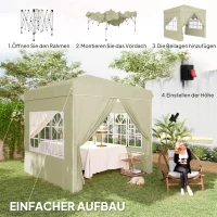 Outsunny 2,5 x 2,5 m pop-up paviljoen met zijwanden en draagtas, UPF50+ in hoogte verstelbaar tuintent, Cremewit(m-4)