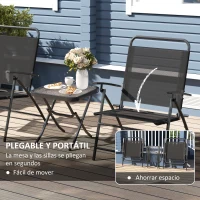 Outsunny Conjunto de 3 Piezas Mesa con Encimera de Cristal y Sillas Plegables con Respaldo Regulable para Terraza Exterior Negro(m-4)