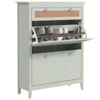 HOMCOM Schuhschrank für 12 Paar Schuhe, mit 1 ausziehbaren Schublade, 2 Flip-Schubladen, Schuhkommode, 88 x 30 x 120 cm, Grün(m-11)