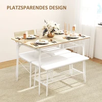 HOMCOM Eetset Eettafel met Bank en 2 Stoelen – Ruimtebesparende Keukentafelset met Opbergruimte voor 4 Personen – Eetkamermeubel voor Keuken, Eetkamer, Eiken(m-6)