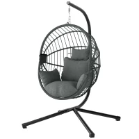 Outsunny Silla Colgante Huevo con Soporte con Cesta Plegable Cojín y Reposacabezas para Interior y Exterior Carga 120 kg Gris(m-12)