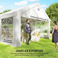 Outsunny Tenda para Festas 4x6 m com Luzes LED, Paredes Removíveis, 2 Portas e Janelas, UPF30+, Branco(m-7)