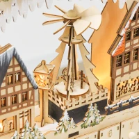 HOMCOM Adventskalender, Weihnachtsdorf, 18 LEDs, 24 Schubladen, wiederverwendbar, 45 x 9 x 42,5 cm(m-8)