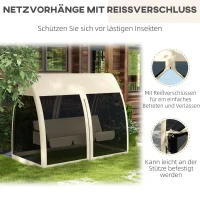 Outsunny 3-persoons terras-schommel, veranda-schommel met bedfunctie, Hollywoodschommel met muskietennet en stalen frame, Koffie(m-5)
