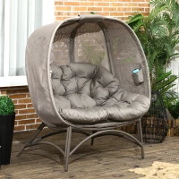 Outsunny tuinstoel 2 zits, rieten stoel met opvouwbare mand, kussens, staal(m-2)