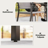 Outsunny 3-delig eetset, buitentafel in houtlook, 2 stoelen, weerbestendig, stalen frame, terrasmeubels, Grijs(m-7)