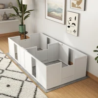 PawHut Werpkist voor puppy's, hondenren, puppyren met antislip vloerglijders en deur, houten honden werpkist, puppyren voor middelgrote honden, 196 x 96 x 48 cm, wit(m-8)
