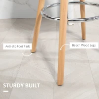HOMCOM Set 2 Sgabelli Bar in PU Moderni, Sgabelli Cucina Alti con Schienale, Poggiapiedi in Acciaio, Seduta Alta 69 cm Imbottita, Gambe in Legno(m-6)