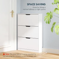 HOMCOM Pantofar Slim cu 3 Sertare Rabatabile cu Decupaj Inferior, din Lemn, 80x17x108 cm, Alb(m-5)