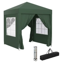 Outsunny Opvouwbare paviljoen, biertent, 4 afneembare zijwanden, 2 ramen, metalen frame, 2 x 2m, Donkergroen(m-11)