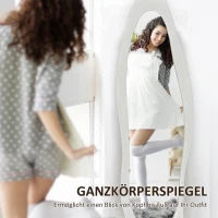 HOMCOM Volledige Lichaamsspiegel, 160 x 50 cm Golvende Staande Spiegel met Fluwelen Rand, Grote Wandspiegel, Passpiegel voor Woonkamer, Slaapkamer, Garderobe, Hal, Wit(m-4)