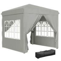 Outsunny 2,5 x 2,5 m Pop-up-Pavillon mit Seitenwänden und Tragetasche, UPF50+ höhenverstellbares Gartenzelt, Hellgrau(m-11)