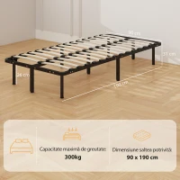 HOMCOM 3ft Single Bed Frame, Metal Platform Bed Frame with 2 x 14 Wood Slats, No Box Spring Needed, Underbed Storage, Black(m-3)