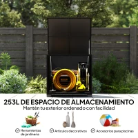 Outsunny Baúl de Almacenaje Exterior de Ratán de 253L con Varilla Hidráulica Forro con Cremallera y Marco de Acero Negro(m-4)
