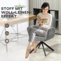 HOMCOM draaistoel loungefauteuil met armleuningen, wol-linnen look, moderne gestoffeerde stoel met knoopdetails, stalen poten, voor woonkamer of slaapkamer, donkergrijs(m-6)