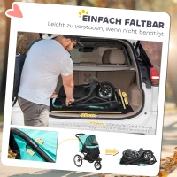 PawHut Hundebuggy, Haustierwagen für kleine Hunde und Katzen, mit Aufbewahrungskorb, Ein-Klick-Faltdesign, Türkis(m-7)