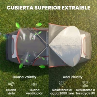 Outsunny Tienda de Campaña Plegable con 2 Habitaciones y Bolsa de Transporte Impermeable para Senderismo 450x215x180 cm Gris(m-5)