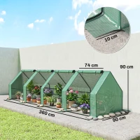 Outsunny Kas met ritssluitingsramen, winterbestendig foliekas van staal 360 x 90 x 90 cm groen(m-3)