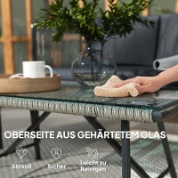 Outsunny 4-teiliges Gartenmöbel-Set, 1 Sofa, 2 Sessel, 1 Tisch mit Glasplatte, Kissen, Stahlrahmen, Kunststoff-Rattan, Grau(m-7)