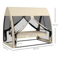 Outsunny 3-persoons terras-schommel, veranda-schommel met bedfunctie, Hollywoodschommel met muskietennet en stalen frame, Koffie(m-3)