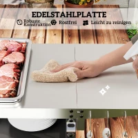 Outsunny Grillwagen – 3-laags inklapbare serveerwagen met werkblad, kast, haken en wielen, BBQ-tafel van roestvrij staal, buitenrolwagen, houtskoolgrill voor tuin, 116x50x93 cm, zwart(m-6)