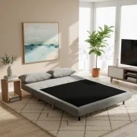 HOMCOM Canapea Extensibilă Dublă cu Spătar Reglabil și 2 Perne, din Material Textil cu Aspect de In Gri(m-10)