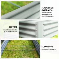 Outsunny Jardinieră de Exterior din Oțel cu Fund Deschis și Margini Întărite, 240x120x30 cm, Argintiu(m-7)