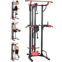 SPORTNOW Power Tower with Lat Pull Down Machine, Pull Up Bar, Dip Station, Adjustable Height Power Pack for Home Gym(m-15)